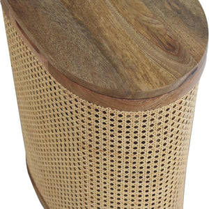 English Elm Larissa Stylish Lid-Up Storage Stool For Modern Living - Oak-Finish Wood & Woven Rattan Design B182P166605