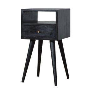 English Elm Mini Ash Black Nightstand Solid Wood Accent Table - Timeless, Compact 16" Square Nightstand for Modern Homes B182P166522