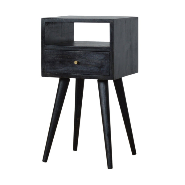 English Elm Mini Ash Black Nightstand Solid Wood Accent Table - Timeless, Compact 16" Square Nightstand for Modern Homes B182P166522