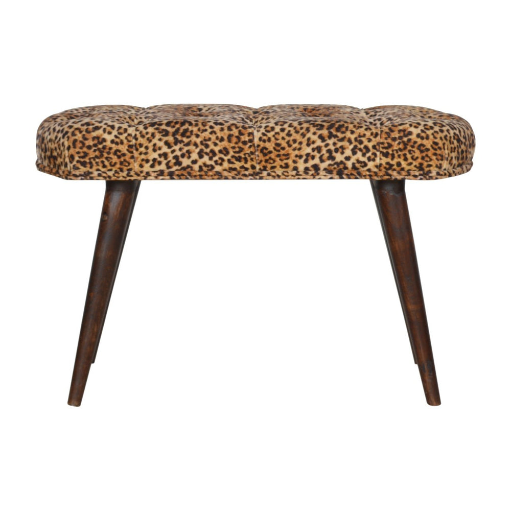 English Elm Leopard Walnut Deep Button Bench with Leopard Print Fabric Upholstery — Stylish, Versatile Accent Seat B182P166529