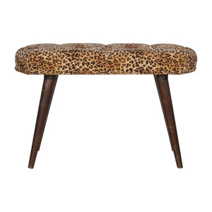 English Elm Leopard Walnut Deep Button Bench with Leopard Print Fabric Upholstery — Stylish, Versatile Accent Seat B182P166529