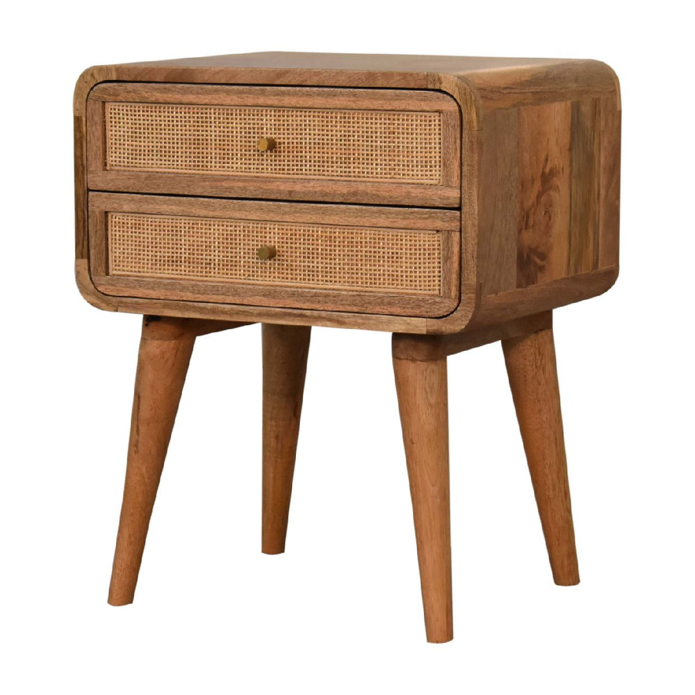 English Elm Close-knit Solid Wood 2-Drawer Nightstand with Nordic Legs in Oak — Timeless, Compact, Stylish Storage B182P166591