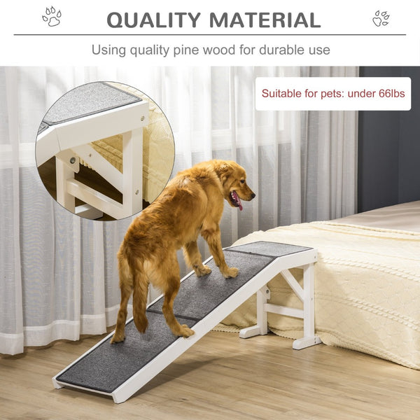 English Elm Pawhut Solid Pine Pet Ramp with Grip Carpet and Rest Platform for Bed or Sofa W2225P166448