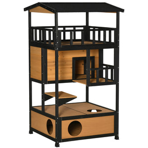 English Elm Pawhut Fir Wood Multi-level Feral Cat Shelter with Condo Asphalt Roof Play Platform W2225P166439