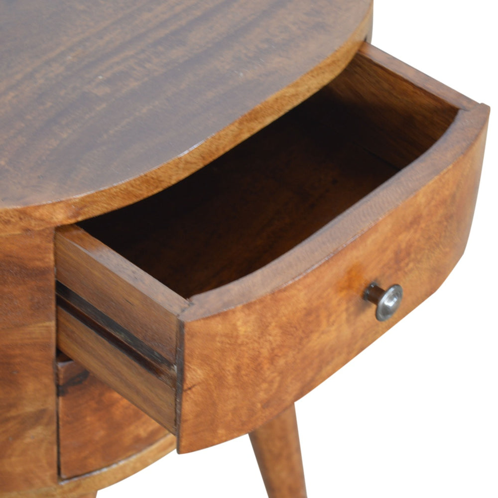 English Elm Chestnut Rounded Bedside Table With 2 Spacious Drawers For Stylish Bedroom Storage & Decor B182P166519