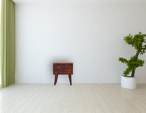 English Elm Mini Chestnut Modern Bedside - Solid Wood Compact Nightstand, Timeless Chestnut Finish, Sleek Lines, Versatile Storage for Cozy Bedrooms (17.72x13.78x13.78) B182P166603