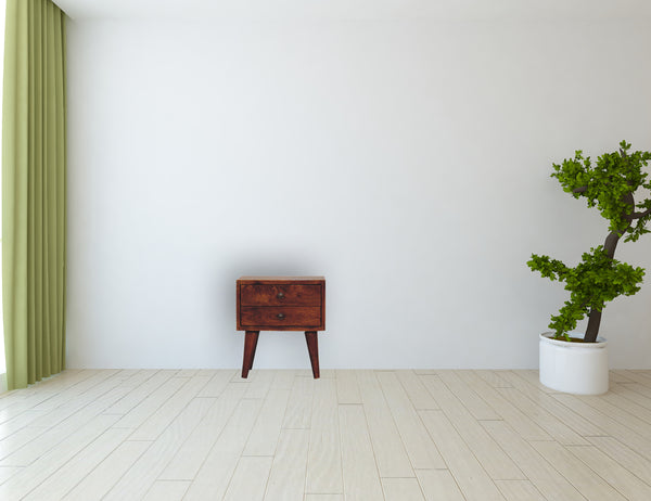 English Elm Mini Chestnut Modern Bedside - Solid Wood Compact Nightstand, Timeless Chestnut Finish, Sleek Lines, Versatile Storage for Cozy Bedrooms (17.72x13.78x13.78) B182P166603