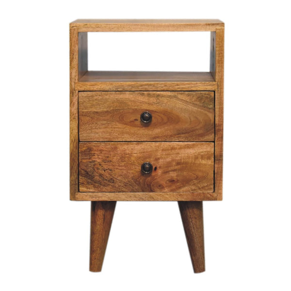 English Elm Solid Wood Mini Oak-Ish Classic Nightstand - 2 Drawers & Open Shelf, Nordic Design, Light Brown B182P280791-GIGA