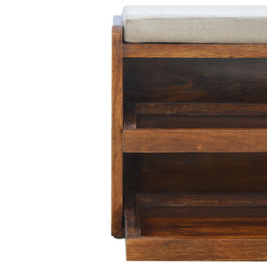 English Elm Mud Linen Pull-Out Shoe Bench With 2 Shelves For Stylish Storage And Seating In Chestnut Finish B182P166490