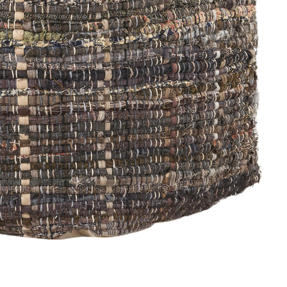 English Elm Koki Handcrafted Fabric Pouf Khaki – 20" Square Eco Recycled Denim Pouf with Braided Design, 250lb Capacity B181P162854