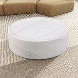 English Elm 39.37'' White Marble Round Coffee Table Sturdy Fiberglass Table For Living Room, No Need Assembly.