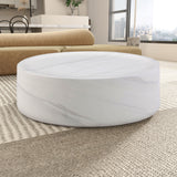 English Elm 39.37'' White Marble Round Coffee Table Sturdy Fiberglass Table For Living Room, No Need Assembly.