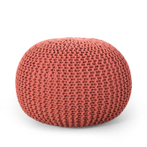 English Elm Bordeaux Knitted Cotton Round Pouf In Coral - Versatile Ottoman & Cozy Floor Cushion For Any Room B181P162858