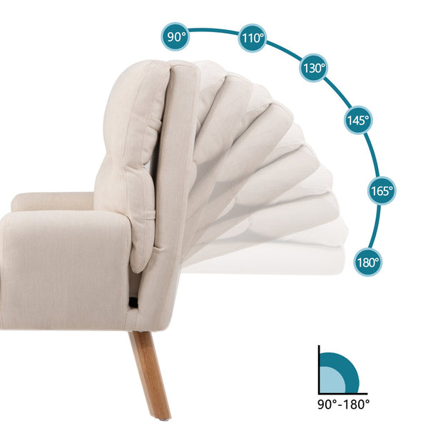 English Elm Accent Chair with Ottoman Set Beige Linen, Mid-Century Adjustable Wingback, Ergonomic Cozy Lounge Seat W561P167473