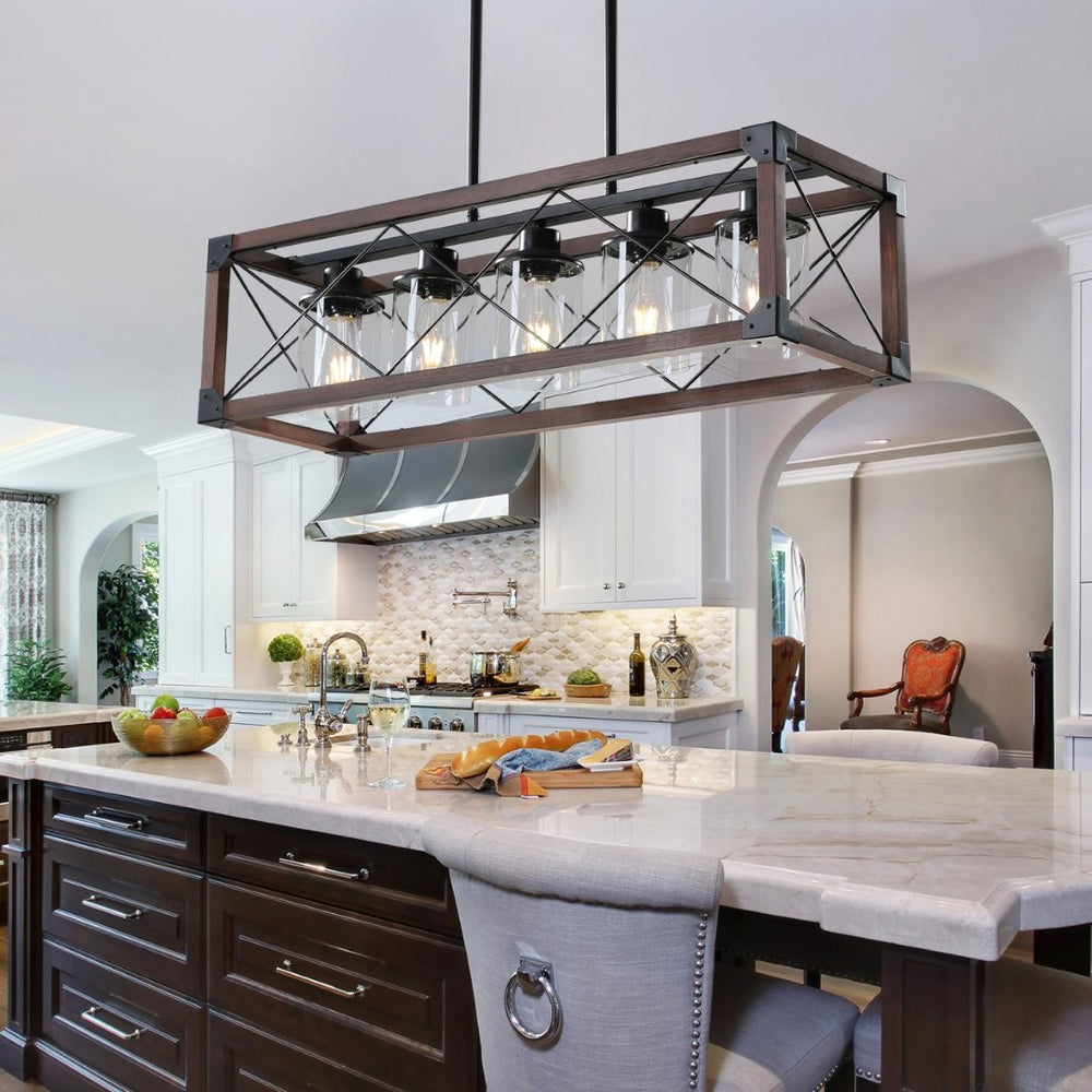 English Elm (same as W1340p155971) Redwood Iron 5-light Rectangle Chandelier for Kitchen Island Dining W1340P206646