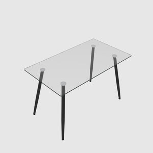 English Elm 51" Modern Minimalist Glass Dining Table for 4-6 — 8mm Tempered Top, Black Metal Legs, Easy Clean W2189P255605