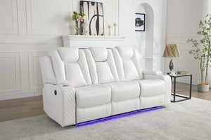 English Elm M070 Power Reclining Sofa with Led Lighting Usb Charging and Faux Leather Seating White W1805S00134