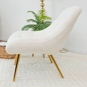English Elm Aubrey Boucle Accent Lounge Chair Mid-century Curved Silhouette for Reading Rooms B183P201635