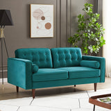 Mid-Century Modern Blue Velvet Loveseat with Tufted Back Cushion, 2-Seater Sofa - Ashcroft Furniture Casey Collection