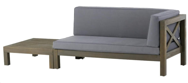English Elm Brava Outdoor Acacia Corner Bench Set with Coffee Table for Patio Entertaining 57968.00DGY-64496.00GRY