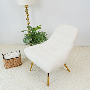 English Elm Aubrey Boucle Accent Lounge Chair Mid-century Curved Silhouette for Reading Rooms B183P201635