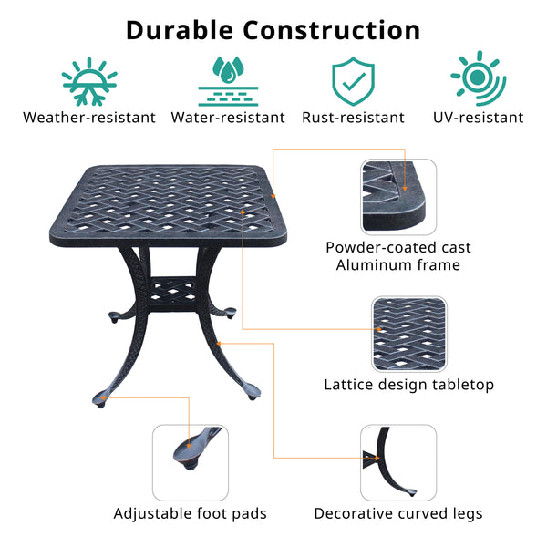 English Elm End Table Dark Lava Bronze Cast Aluminum Outdoor Side Table Weather-Resistant Patio Accent, 22" ABQ-AHF-LD1031E