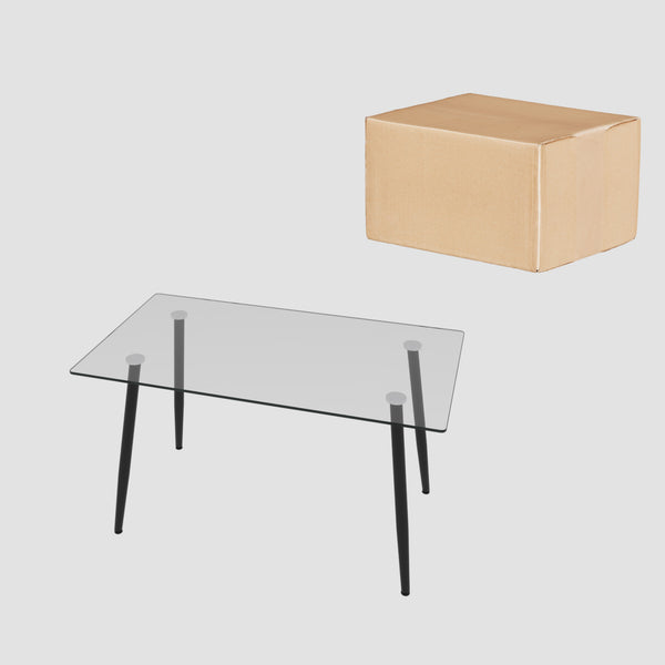 English Elm 51" Modern Minimalist Glass Dining Table for 4-6 — 8mm Tempered Top, Black Metal Legs, Easy Clean W2189P255605