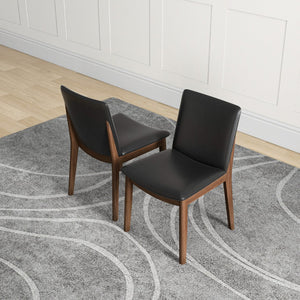 English Elm Solid Wood Frame Mid-century Dining Chairs Set of 2 with Curved Back Black Upholstery B183P201767