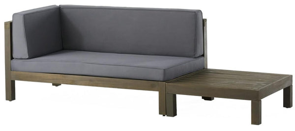 English Elm Brava Acacia Corner Bench Set with Coffee Table Outdoor Cross-back Slatted Design 57967.00DGY-64496.00GRY