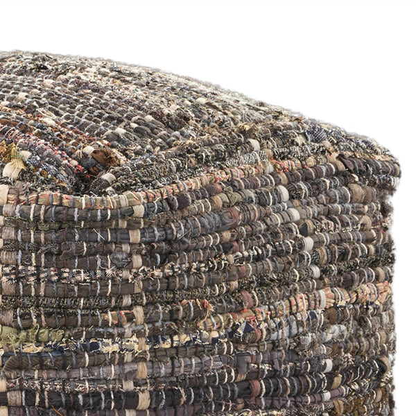 English Elm Koki Handcrafted Fabric Pouf Khaki – 20" Square Eco Recycled Denim Pouf with Braided Design, 250lb Capacity B181P162854