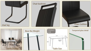 English Elm 51 Inch Glass Dining Table Set For 4 – Modern Rectangular Table & Pu Chairs For Small Spaces W2189S00267