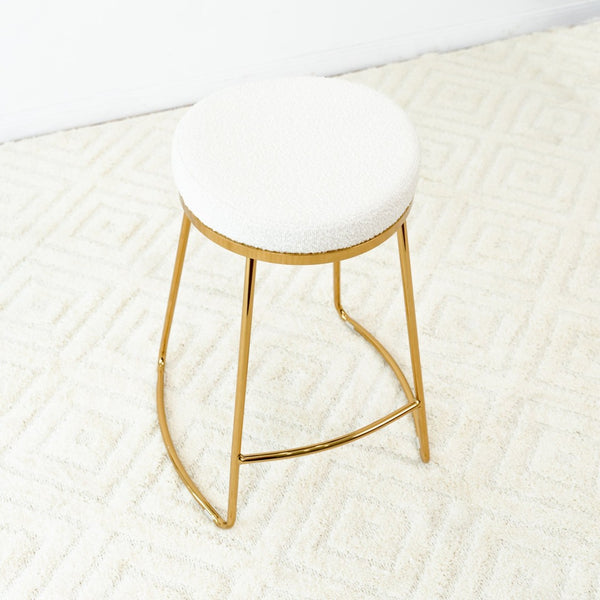 English Elm Jane Boucle Upholstered Accent Stool with Tapered Legs for Vanity or Bedroom B183P201643