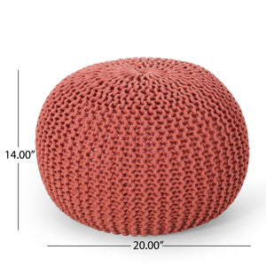 English Elm Bordeaux Knitted Cotton Round Pouf In Coral - Versatile Ottoman & Cozy Floor Cushion For Any Room B181P162858