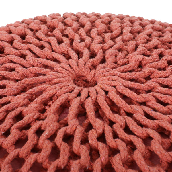 English Elm Bordeaux Knitted Cotton Round Pouf In Coral - Versatile Ottoman & Cozy Floor Cushion For Any Room B181P162858