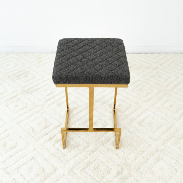 English Elm Joel Boucle Upholstered Accent Stool Mid Century Sculptural Vanity Bedroom Seat B183P201840