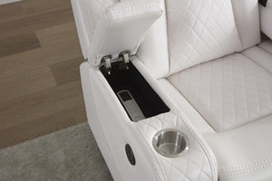 English Elm M070 Power Reclining Sofa with Led Lighting Usb Charging and Faux Leather Seating White W1805S00152