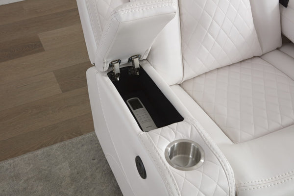 English Elm M070 Power Reclining Sofa with Led Lighting Usb Charging and Faux Leather Seating White W1805S00152