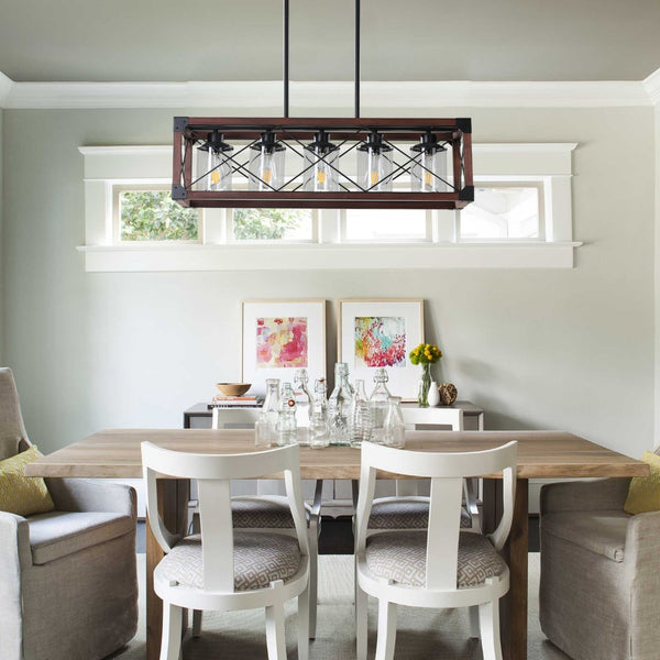 English Elm (same as W1340p155971) Redwood Iron 5-light Rectangle Chandelier for Kitchen Island Dining W1340P206646