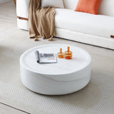 English Elm 39.37'' White Marble Round Coffee Table Sturdy Fiberglass Table For Living Room, No Need Assembly.