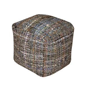 English Elm Koki Handcrafted Fabric Pouf Khaki – 20" Square Eco Recycled Denim Pouf with Braided Design, 250lb Capacity B181P162854