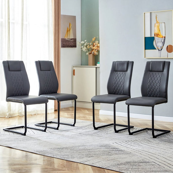 English Elm Modern Pu Leather Dining Chairs with Metal Frame Cushioned Seating Set of 4 W1151112848