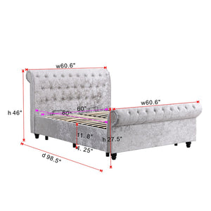 English Elm Hartfried Queen Upholstered Storage Bed with Hydraulic Lift, Velvet Tufted Headboard, Silver Finish W2297S00002