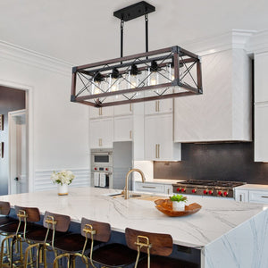 English Elm (same as W1340p155971) Redwood Iron 5-light Rectangle Chandelier for Kitchen Island Dining W1340P206646