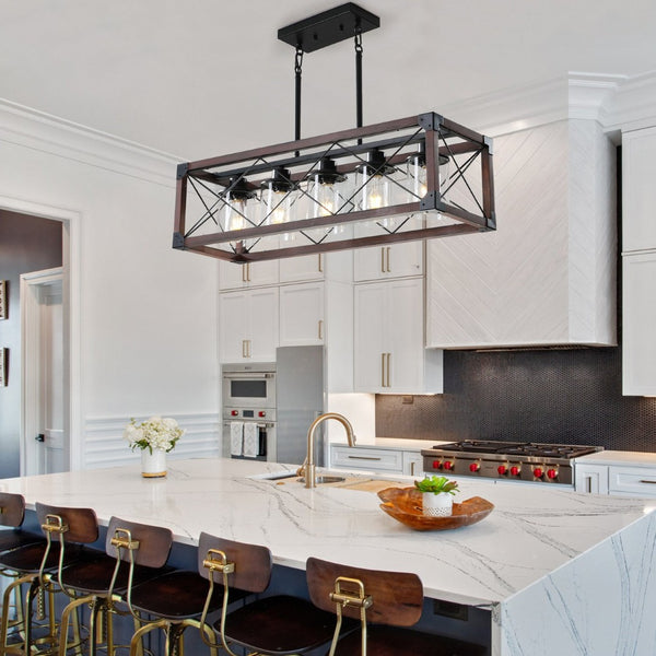 English Elm (same as W1340p155971) Redwood Iron 5-light Rectangle Chandelier for Kitchen Island Dining W1340P206646