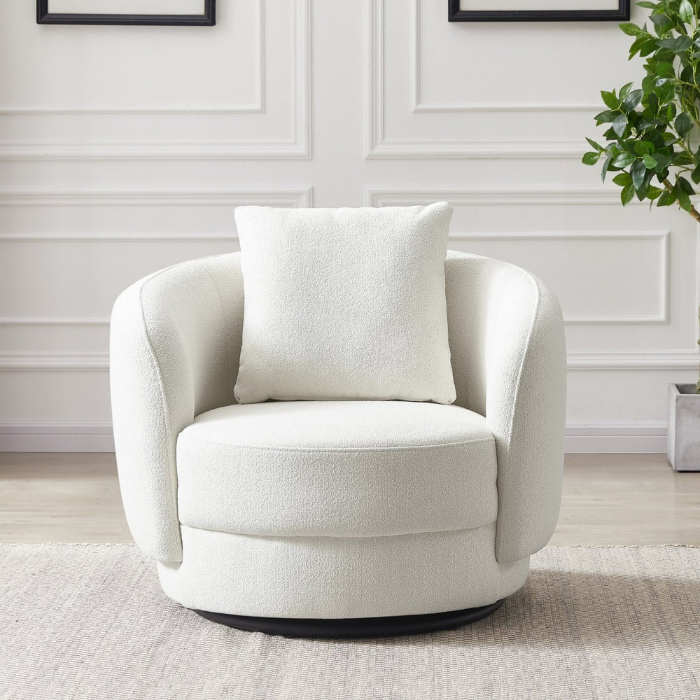English Elm Dylan Boucle Upholstered Lounge Chair with Curved Back and Solid Wood Legs B183P201791