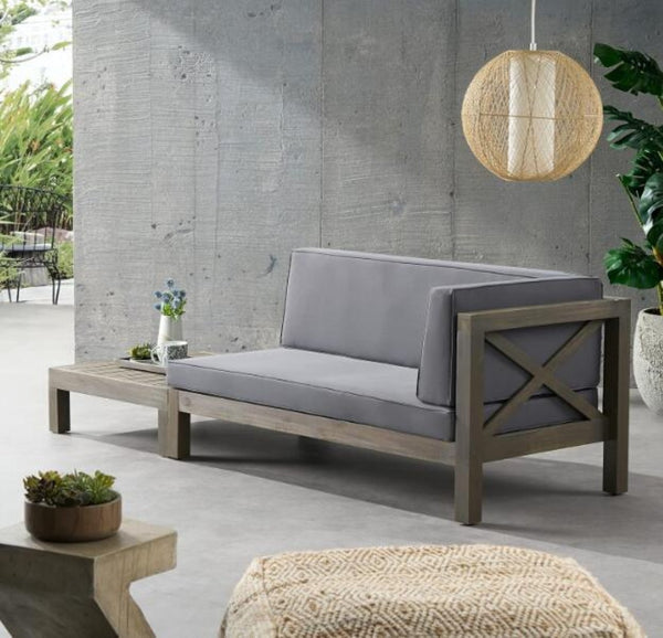 English Elm Brava Outdoor Acacia Corner Bench Set with Coffee Table for Patio Entertaining 57968.00DGY-64496.00GRY