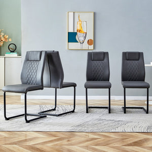 English Elm Modern Dining Chair With Faux Leather Cushioned Seats - Dining Chair With Metal Legs, Suitable For Kitchen, Living Room, Bedroom, Dining Room Side Chairs, Set Of 4 Pieces (Gray+Pu Leather) C-001