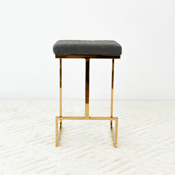 English Elm Joel Boucle Upholstered Accent Stool Mid Century Sculptural Vanity Bedroom Seat B183P201840