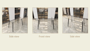 English Elm 51" Modern Minimalist Glass Dining Table for 4-6 — 8mm Tempered Top, Black Metal Legs, Easy Clean W2189P255605