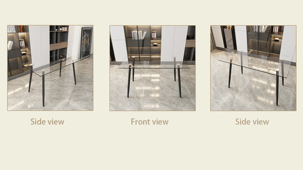 English Elm 51" Modern Minimalist Glass Dining Table for 4-6 — 8mm Tempered Top, Black Metal Legs, Easy Clean W2189P255605